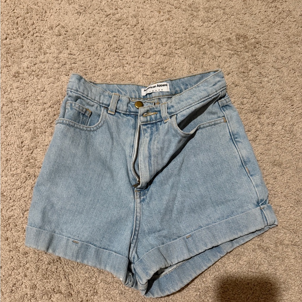 American Apparel Light Blue High-Waist Denim Shorts